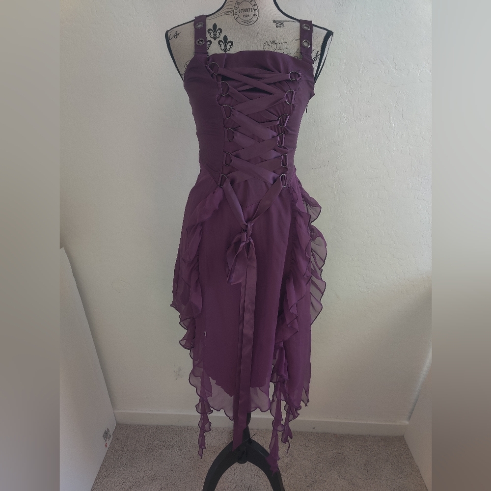 Dolls Kill Current Mood Deep Purple Fairycore Corset High-low Ruffle Dress_Small